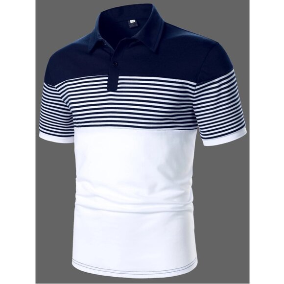 SHEIN Other - SHEIN Blue and White Stripped Polo Shirt Size XXL, Navy and White Golf shirt